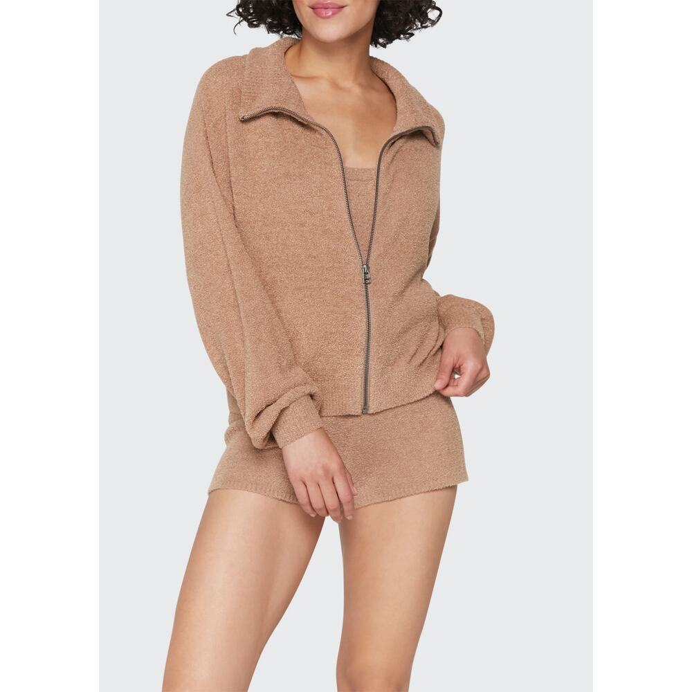 Spiritual Gangster Women’s Melody Funnel Neck Zip Up Sweater Camel Size L